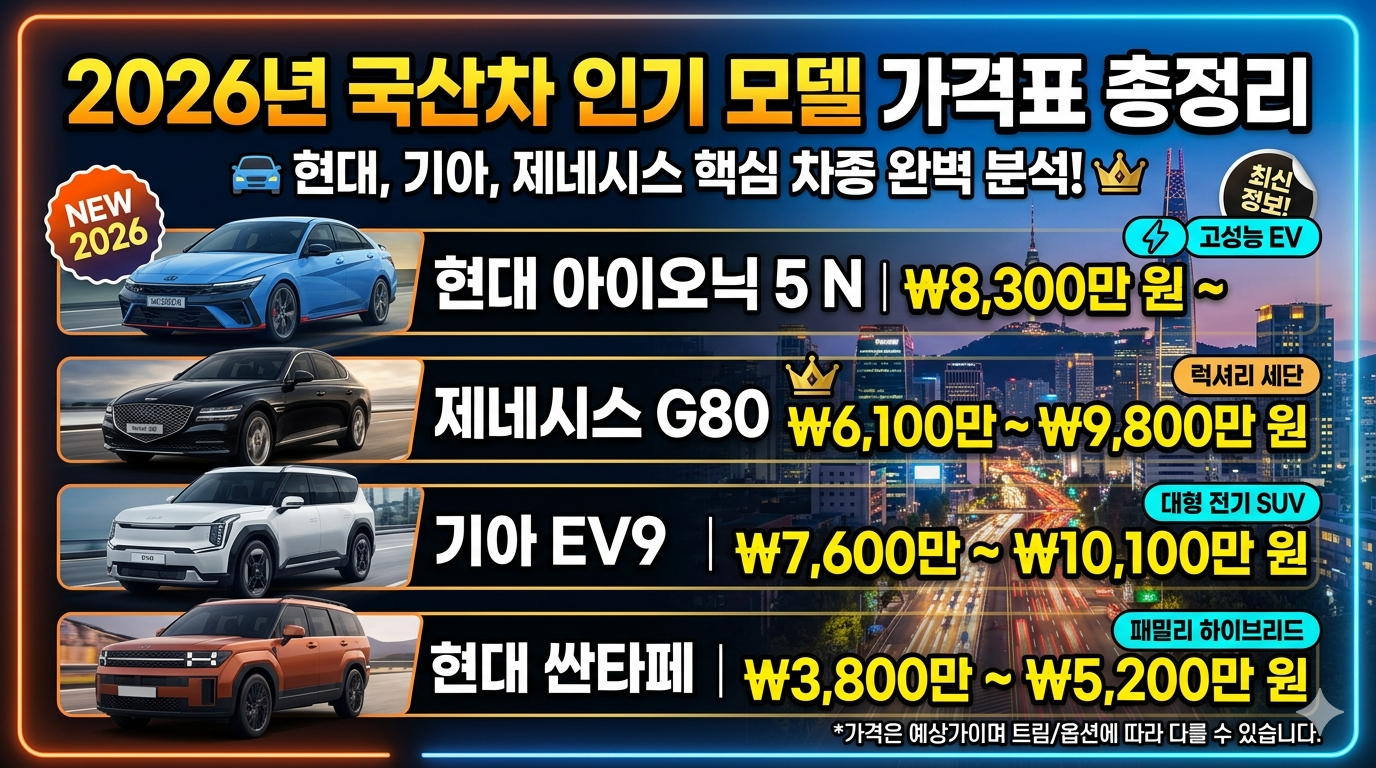 [2026년]2천만 원대부터 4천만 원대까지｜국산차 인기 차종 가격 비교표 한 번에 보기 관련 이미지