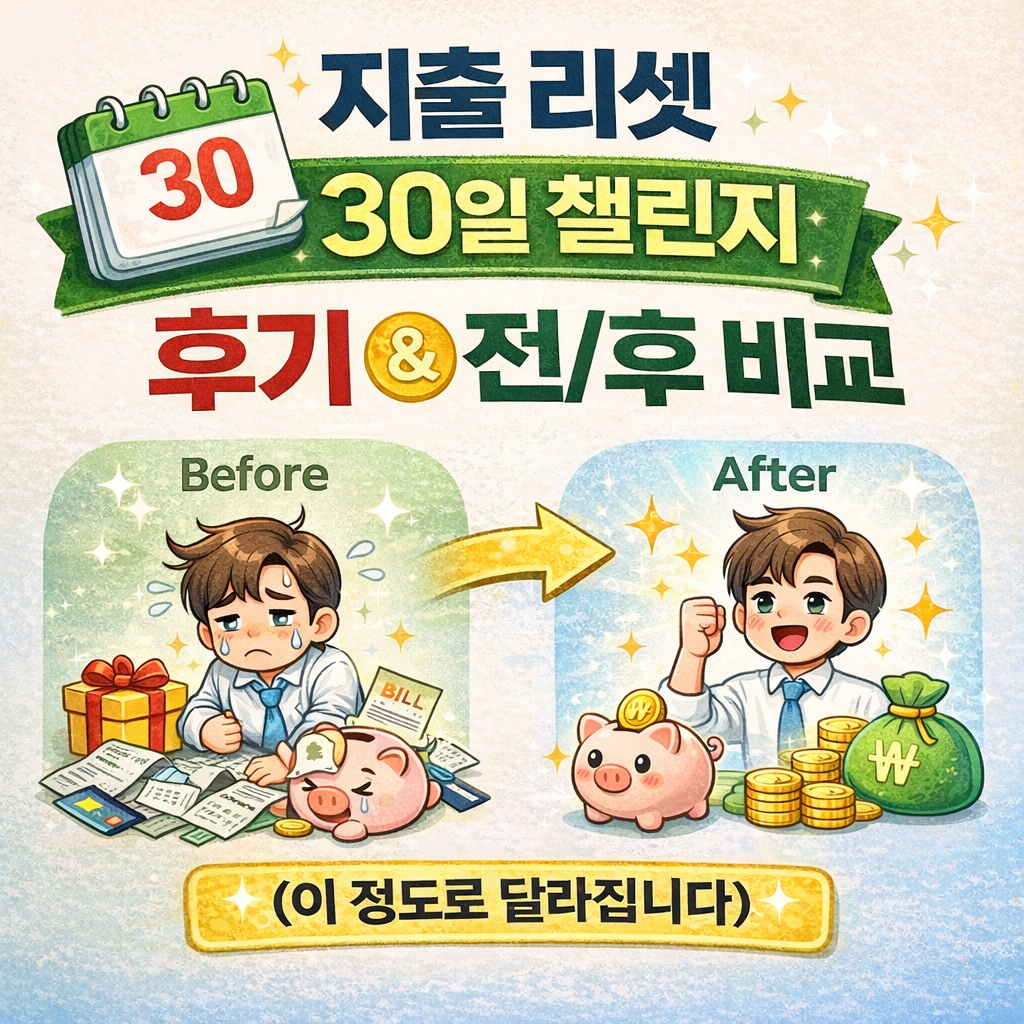 지출 리셋 30일 챌린지 후기 &amp; 전/후 비교 (이 정도로 달라집니다)
지출리셋,30일챌린지,절약후기,소비습관개선,짠테크,생활비절약,돈관리,연말연초절약,무지출챌린지,가계부