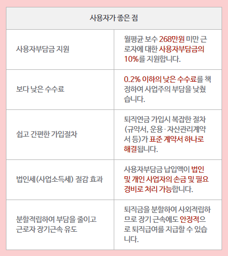 중소기업 퇴직연금제도 사용자가 좋은점