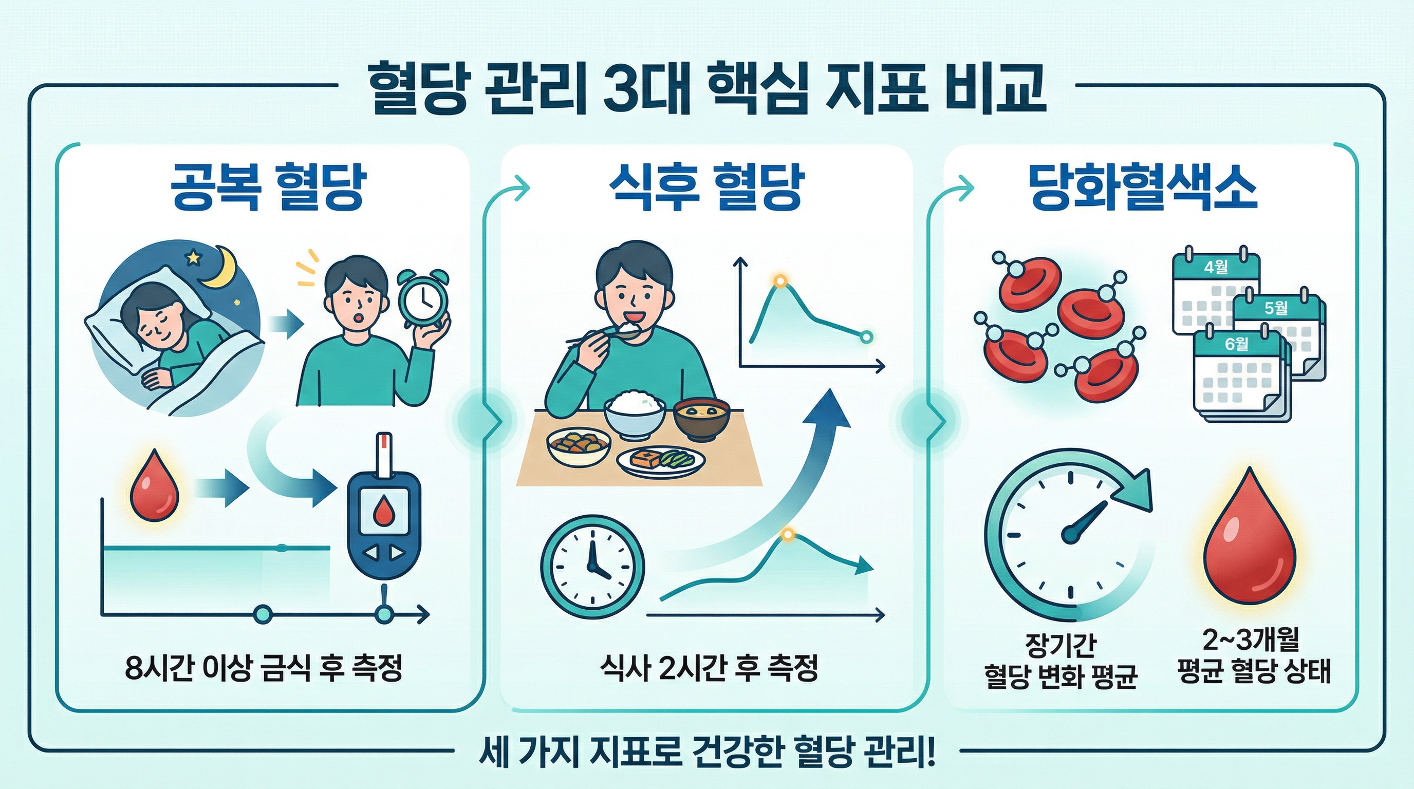 공복혈당 식후혈당 당화혈색소 차이를 보여주는 인포그래픽
