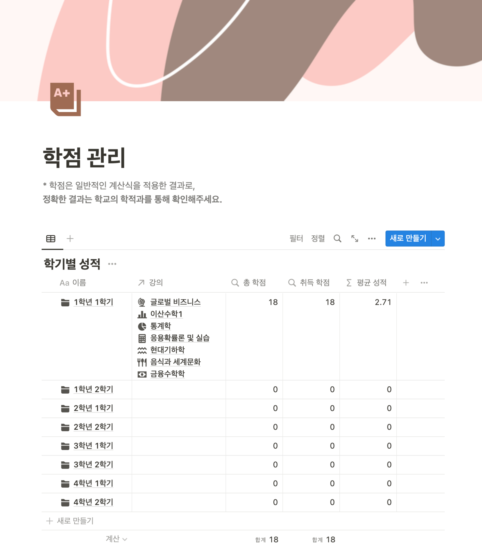 노션학점관리템플릿