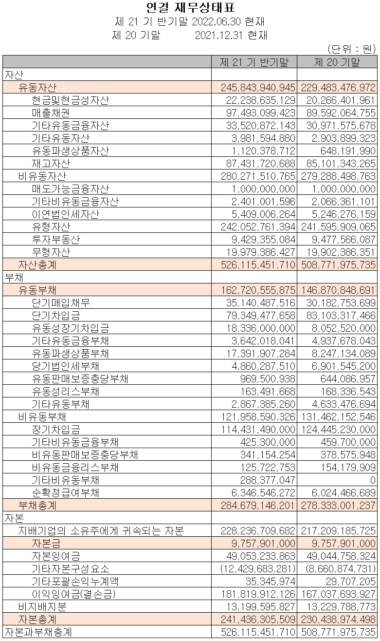 테크윙 - 재무상태표