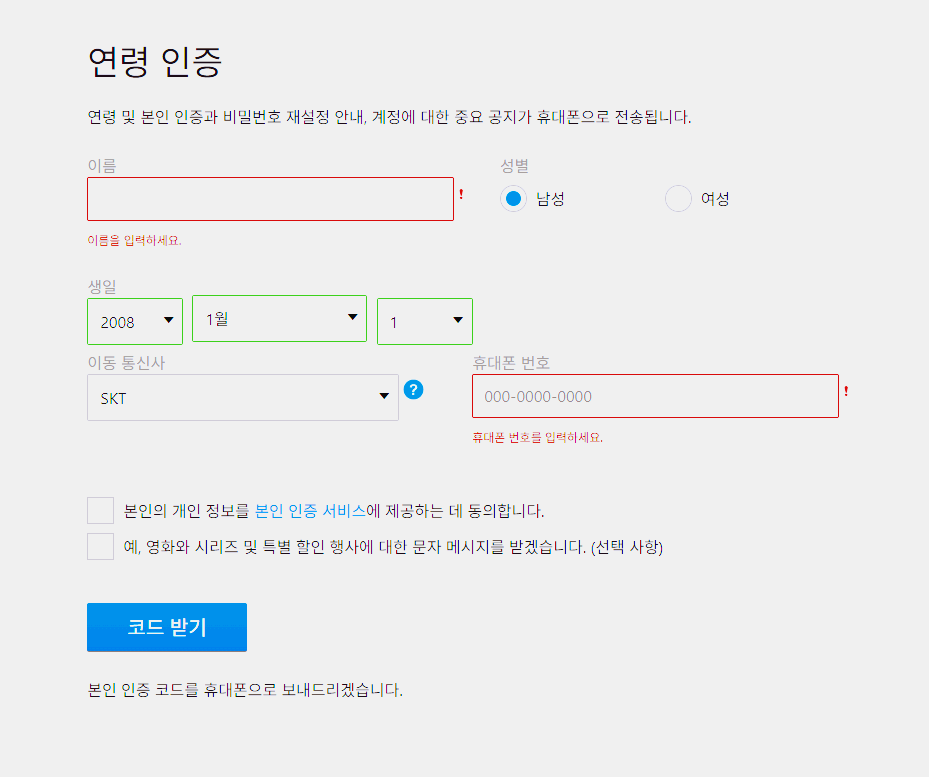 넷플릭스 연령 인증 화면