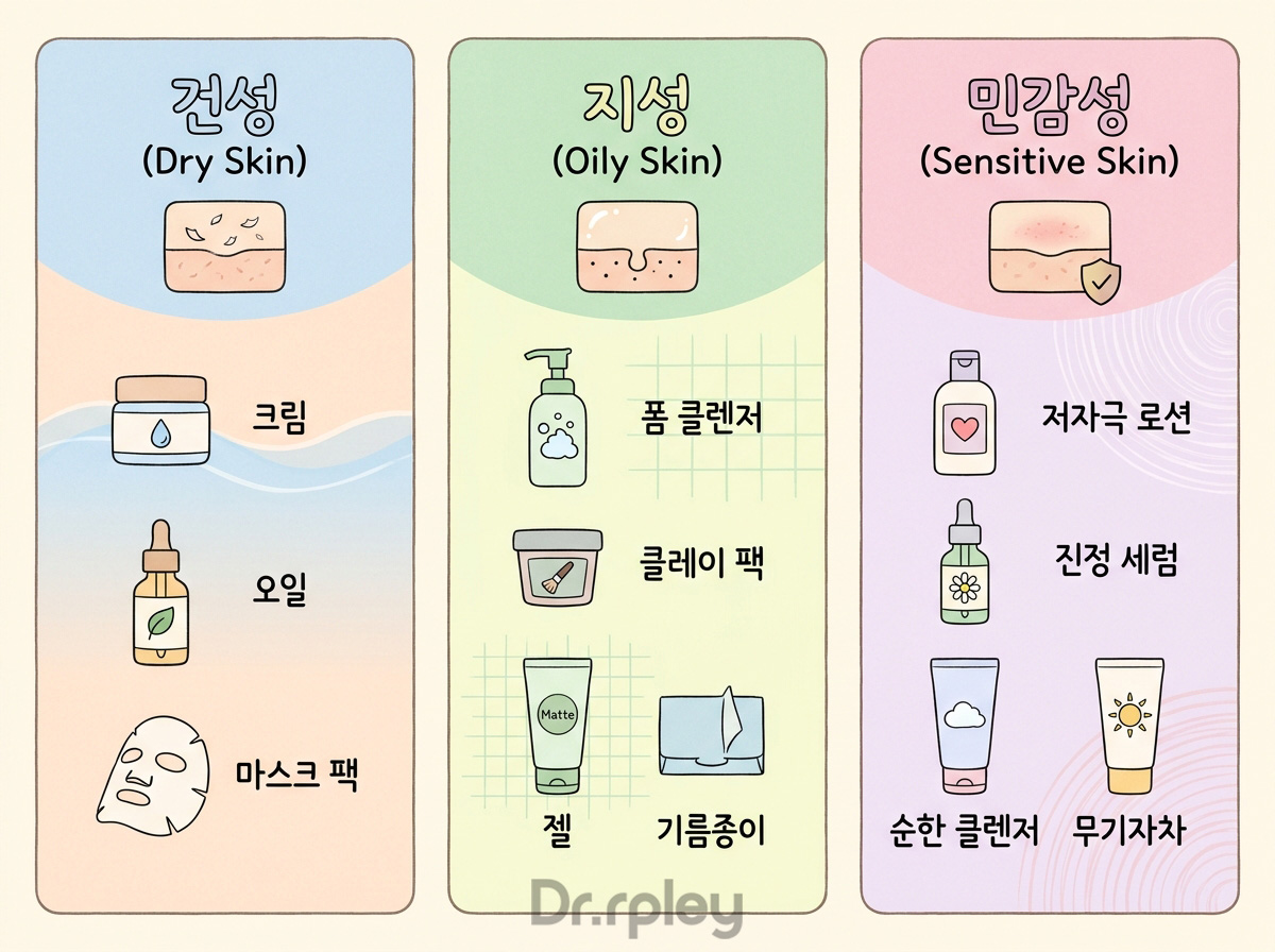 닥터리플리 피부 타입별 스킨케어 순서 추천 건성 지성 민감성