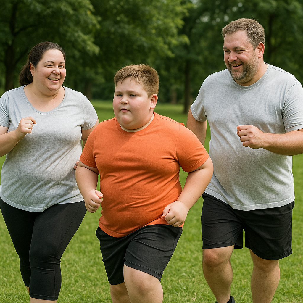 가족이 다함께 운동하고 있는 모습