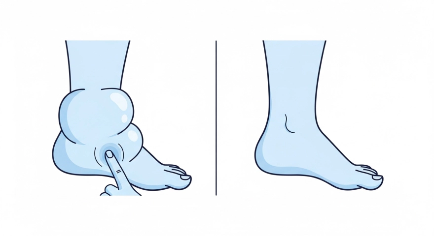 손가락으로 눌렀을 때 들어가는 함요성 부종과 단단한 비함요성 부종 비교 이미지