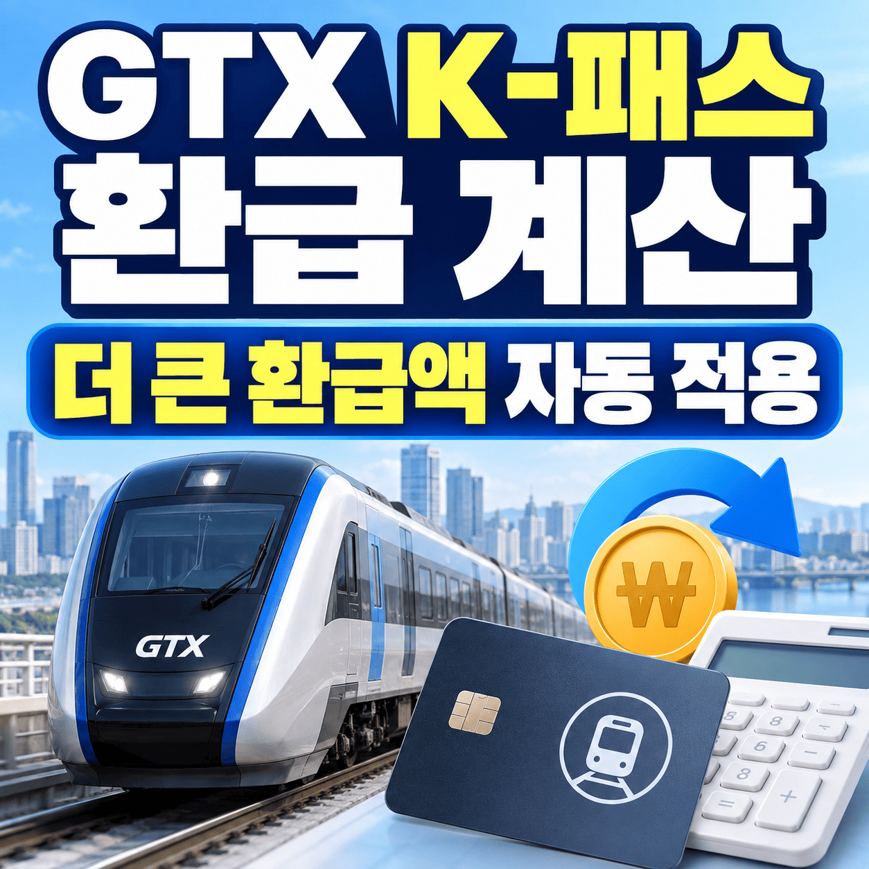 GTX 열차와 교통카드 옆에 일반&middot;청년&middot;저소득층 환급 비교가 표시된 이미지