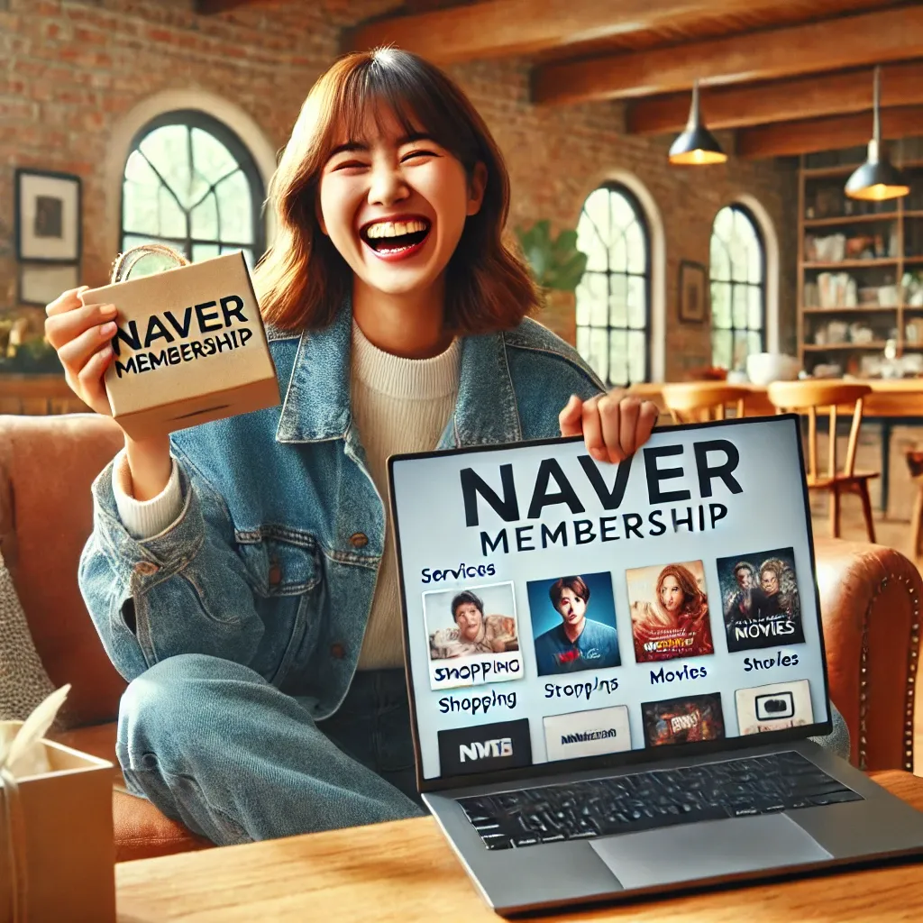 노트북으로 네이버 멤버십 혜택을 즐기는 사람