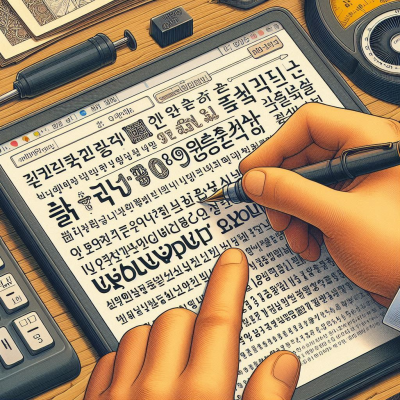 타이포그래피 디자인을 위해 다양한 도구를 사용해 글자 크기를 조정하는 작업.