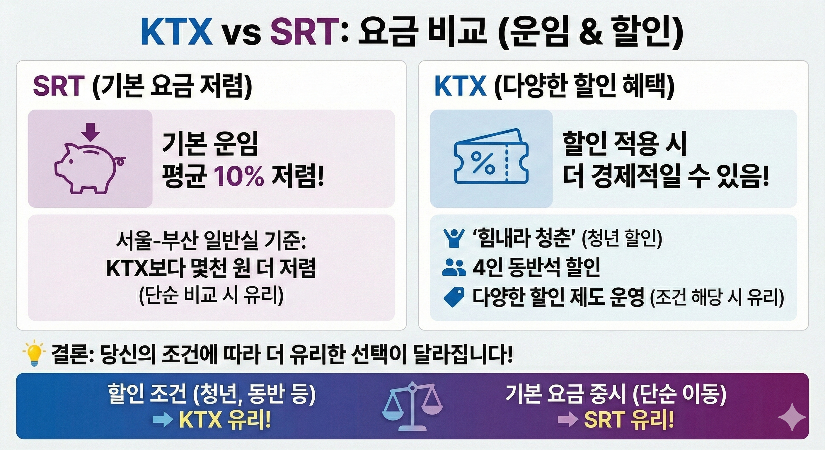 KTX vs SRT 요금 비교