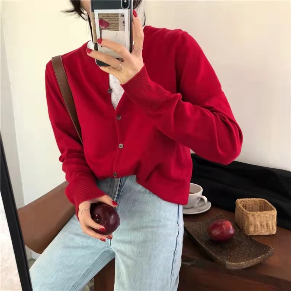 봄 가을 간절기 라운드 루즈핏 크롭 가디건 레드 그린 핑크 화이트 블랙 옐로우