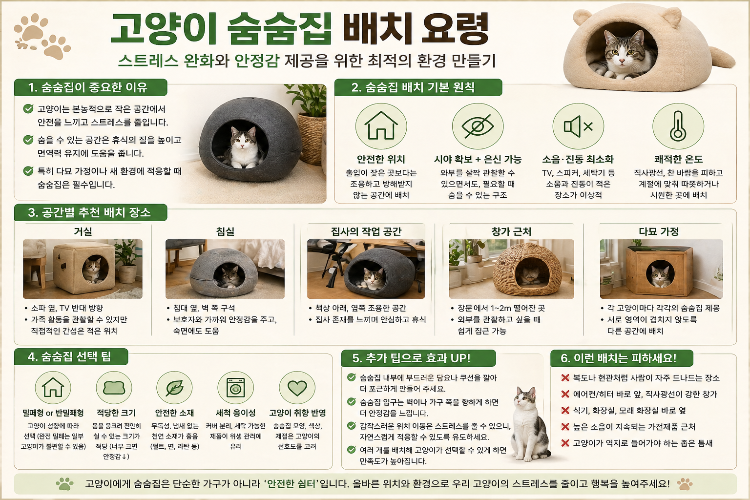 고양이 숨숨집 배치 요령 사진 설명