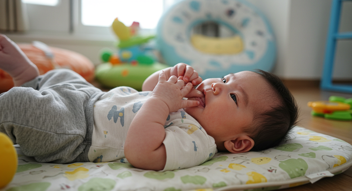 아기가 손가락 빠는 장면
