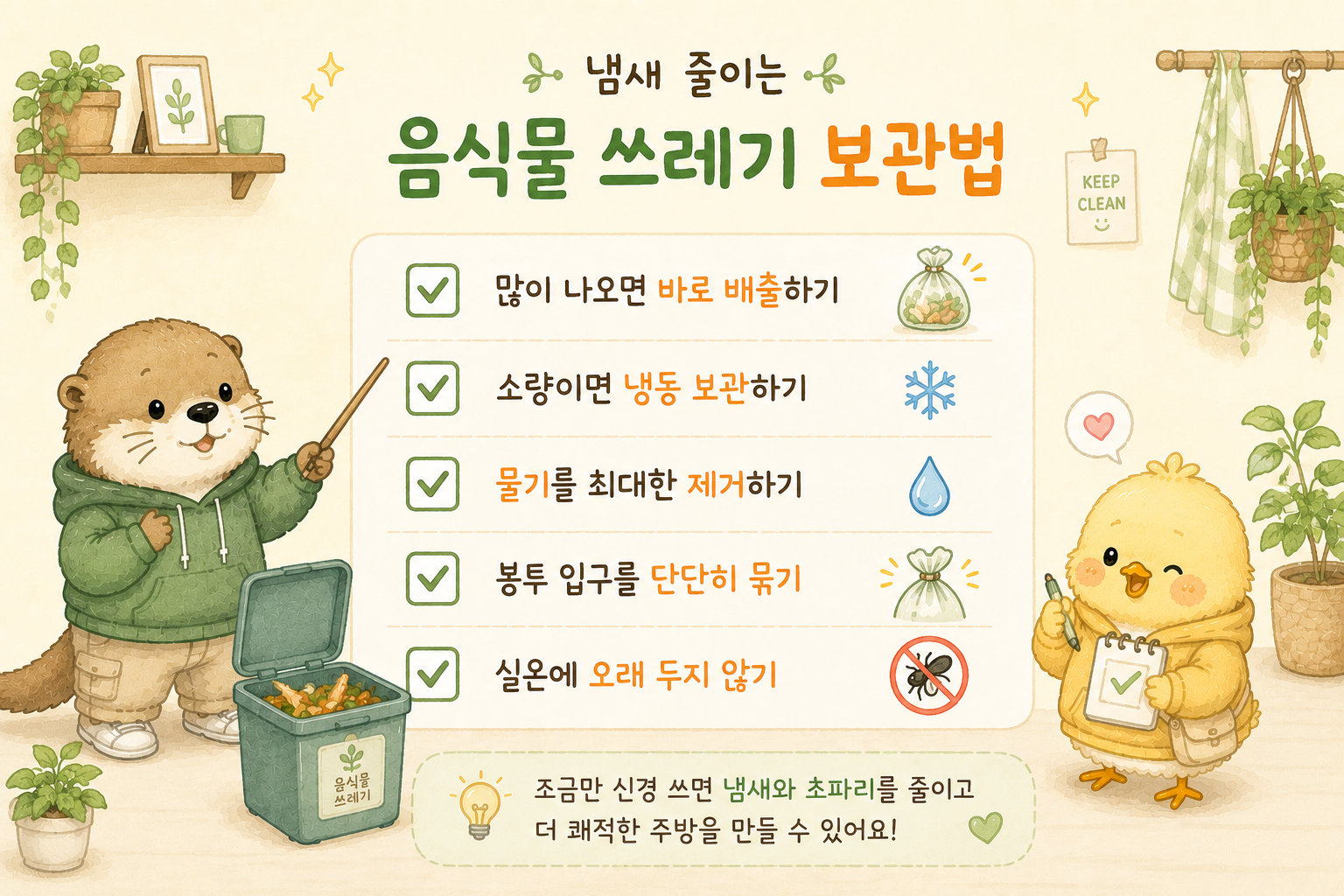 음식물 쓰레기 보관법 체크리스트 인포그래픽