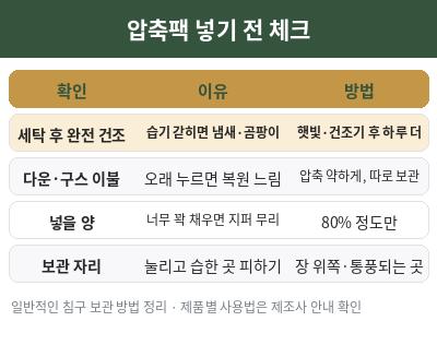 이불 압축팩 넣기 전 체크