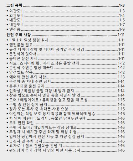 카니발 사용설명서 - 그림목차