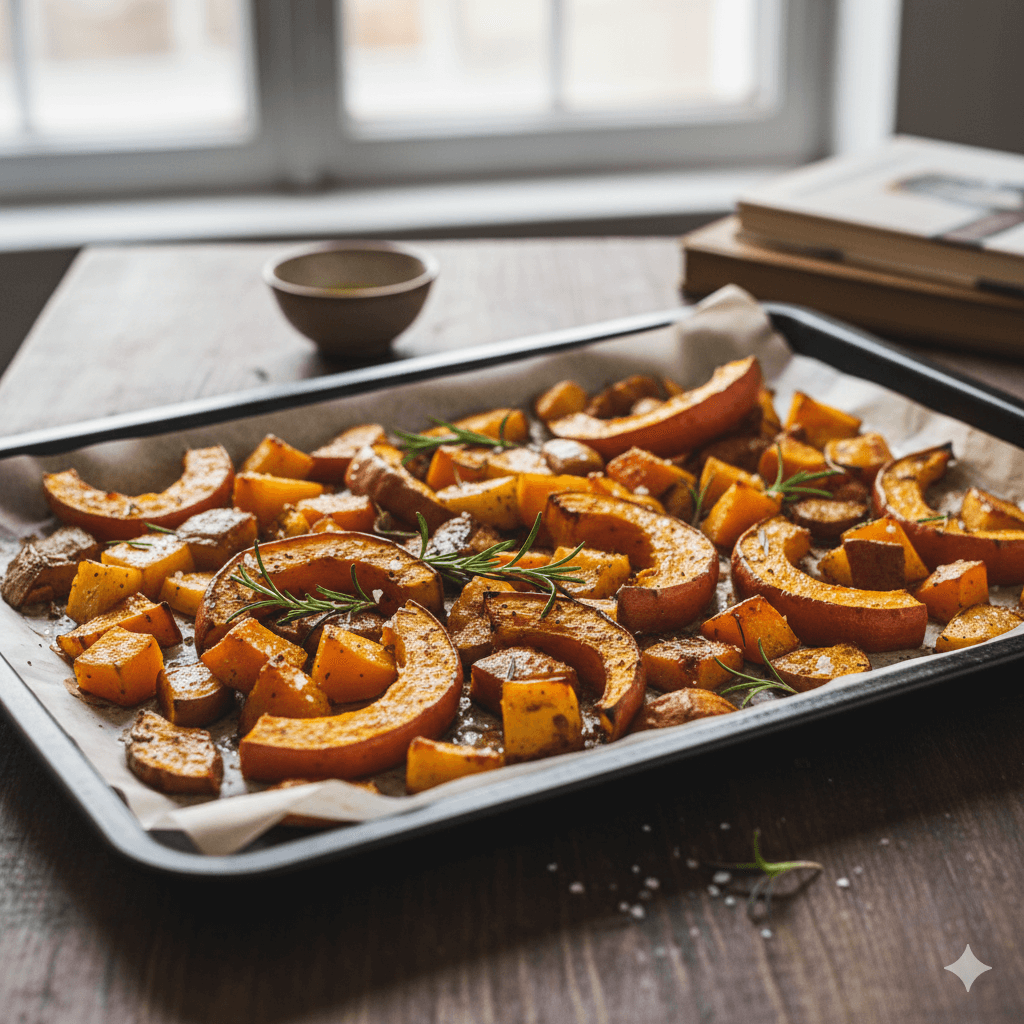 오븐에 구운 고구마와 단호박, 당근