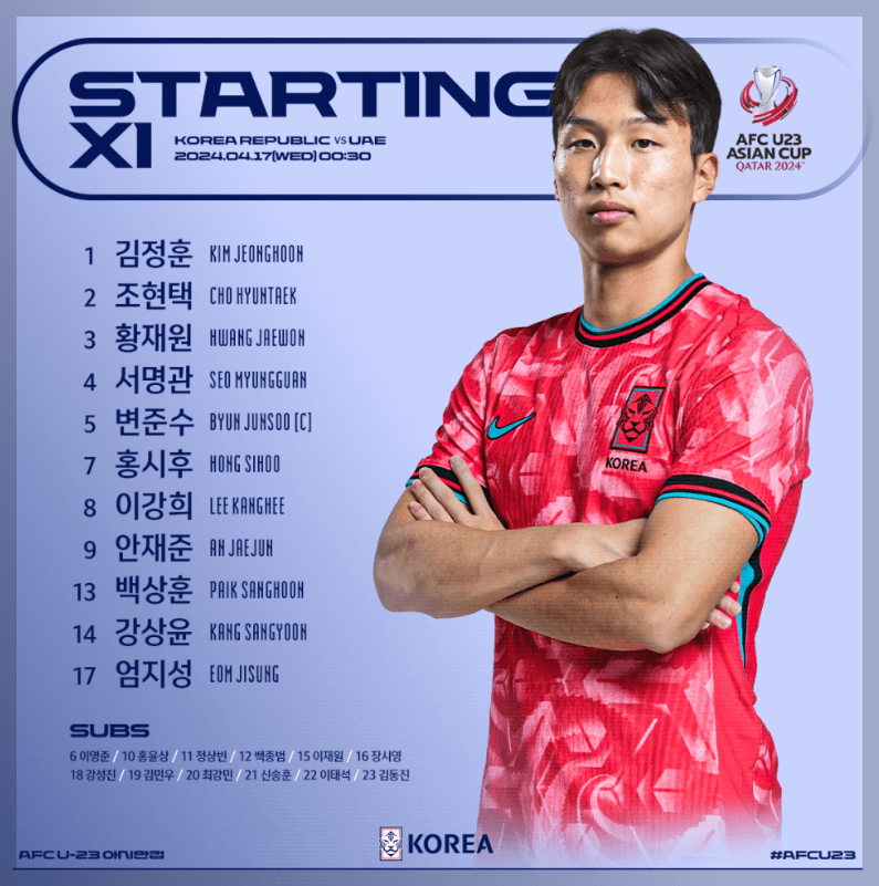 u23 아시안컵&#44; 한국 vs 인도네시아 8강전 선발 명단&#44; 일정&#44; 생중계 방송