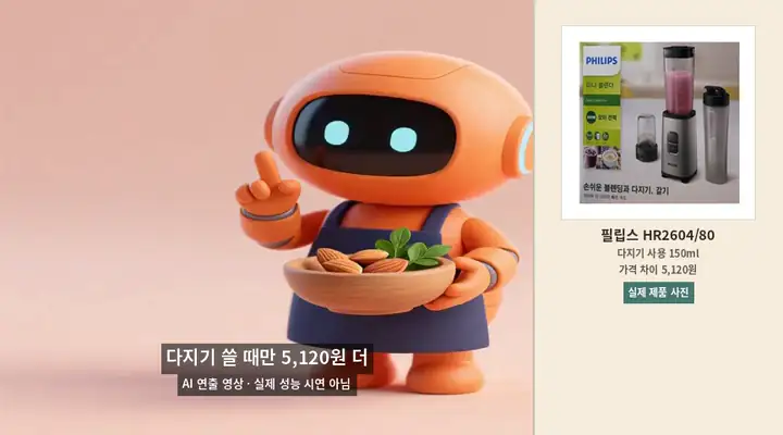 필립스 HR2604 150ml 다지기 필요 여부를 설명하는 애니메이션