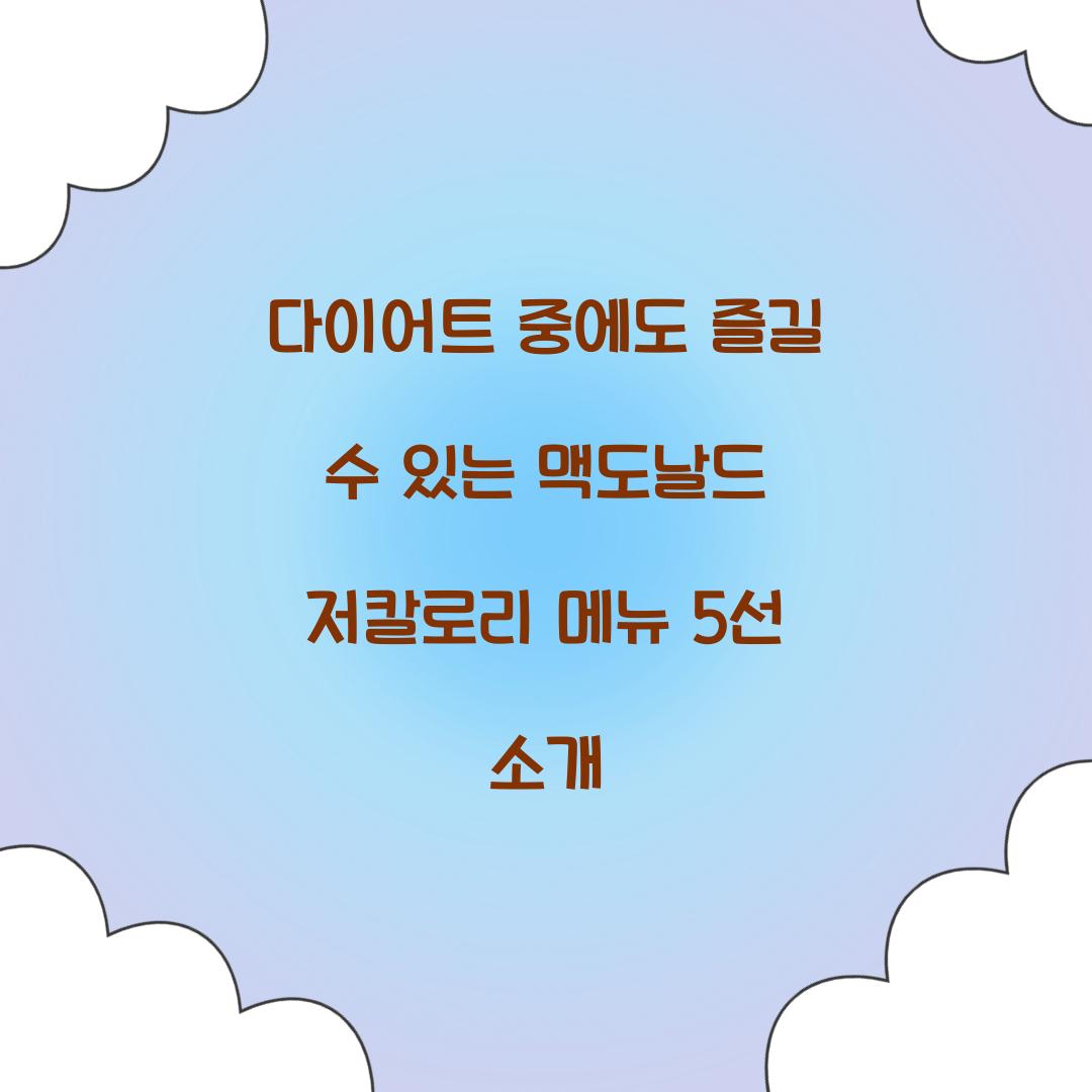 다이어트 중에도 즐길 수 있는 맥도날드 저칼로리 메뉴