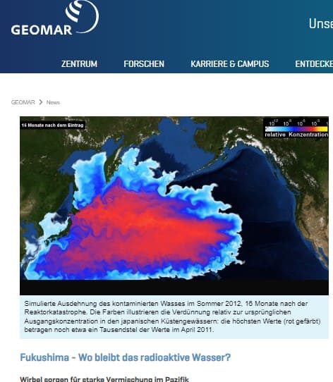 태평양에 빨간색과 파란색이 퍼져나가는 사진