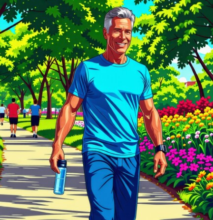 남성이 걷기 운동을 하고 있습니다.