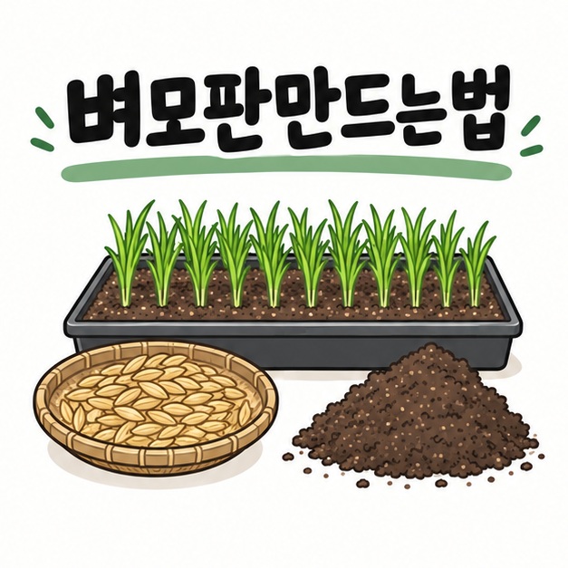 육묘상자와 볍씨, 상토 그림 옆에 벼모판만드는법이라는 제목이 크게 적힌 대표 썸네일