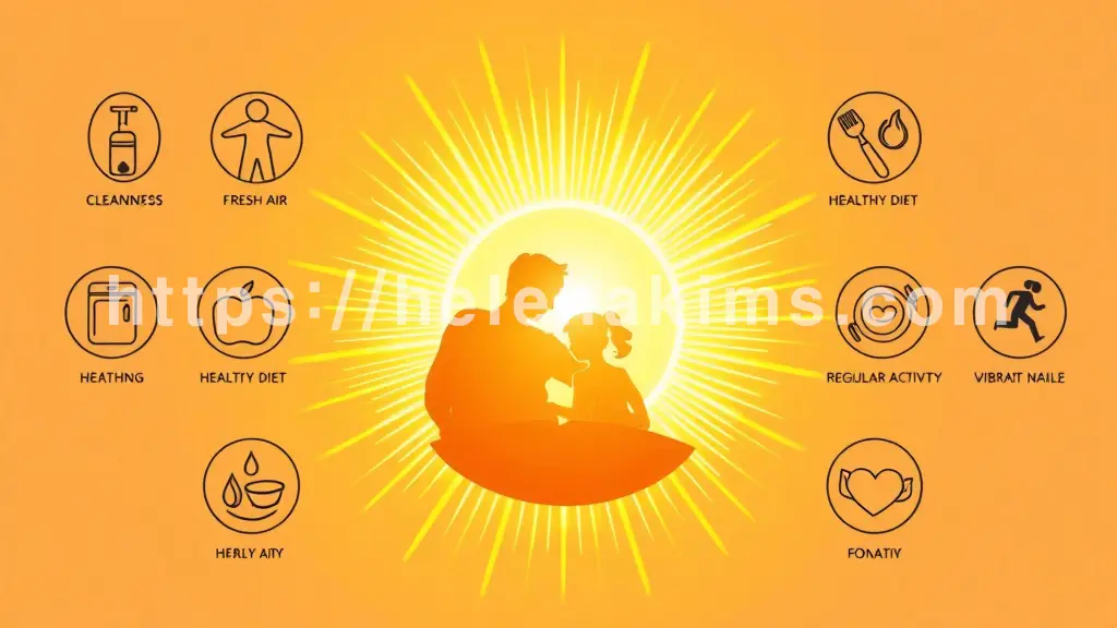 황금빛으로 빛나는 활력의 에너지가 중앙에 모이고, 그 안에 따뜻하고 온화한 가족의 실루엣이 자리 잡고 있다.