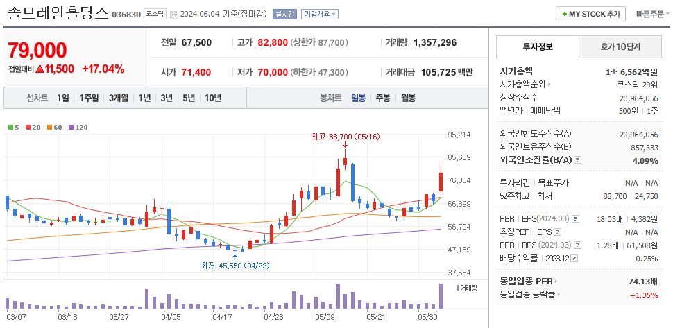 솔브레인홀딩스 일봉차트