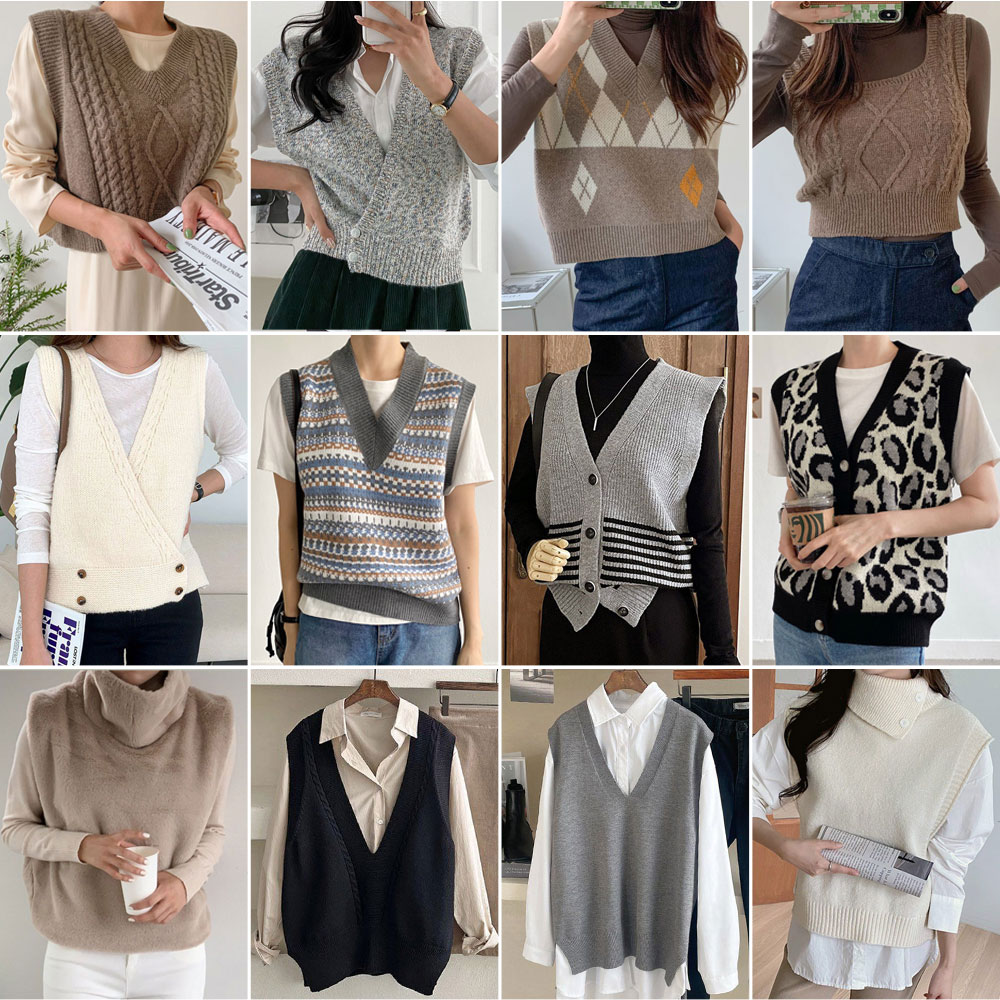 여성 니트조끼 여성 롱조끼 브이넥 니트 뷔스티에 꽈배기