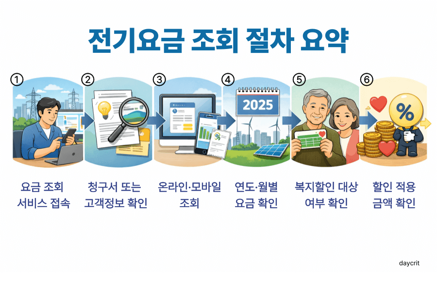 전기요금 조회 절차 요약 2025 복지할인 확인