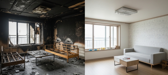 충주시 화재청소 작업 전후 모습 비교