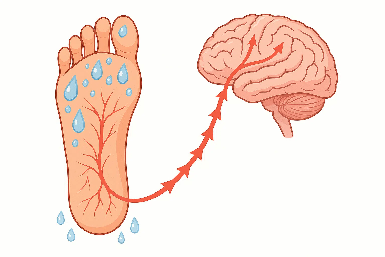 젖은 발에서 뇌로 신호가 전달되는 과정