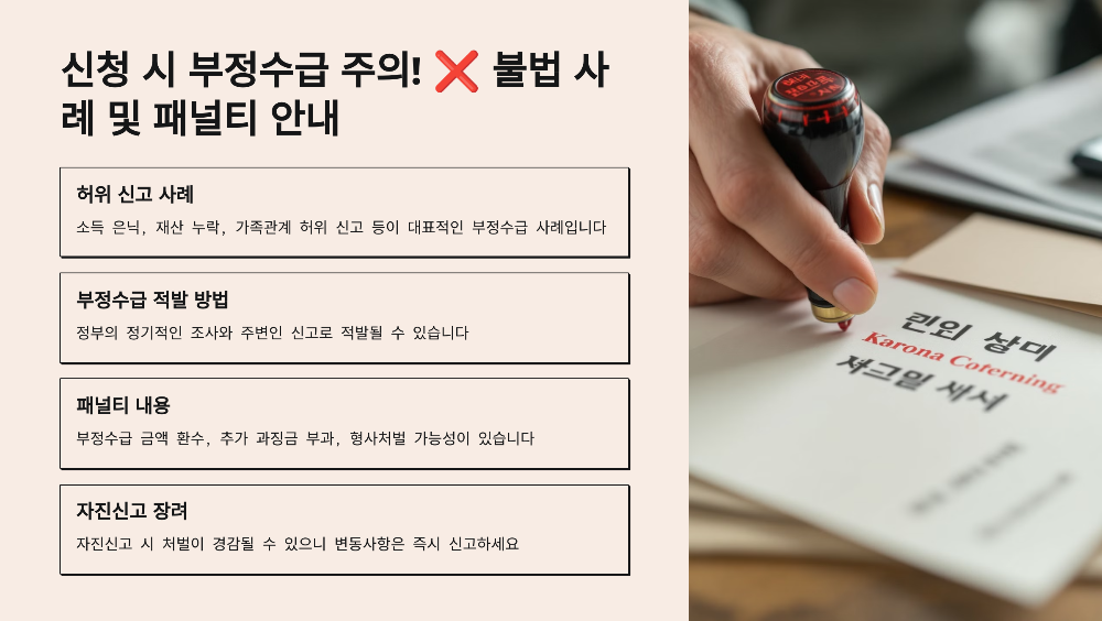 신청 시 부정수급 주의! ❌ 불법 사례 및 패널티 안내
