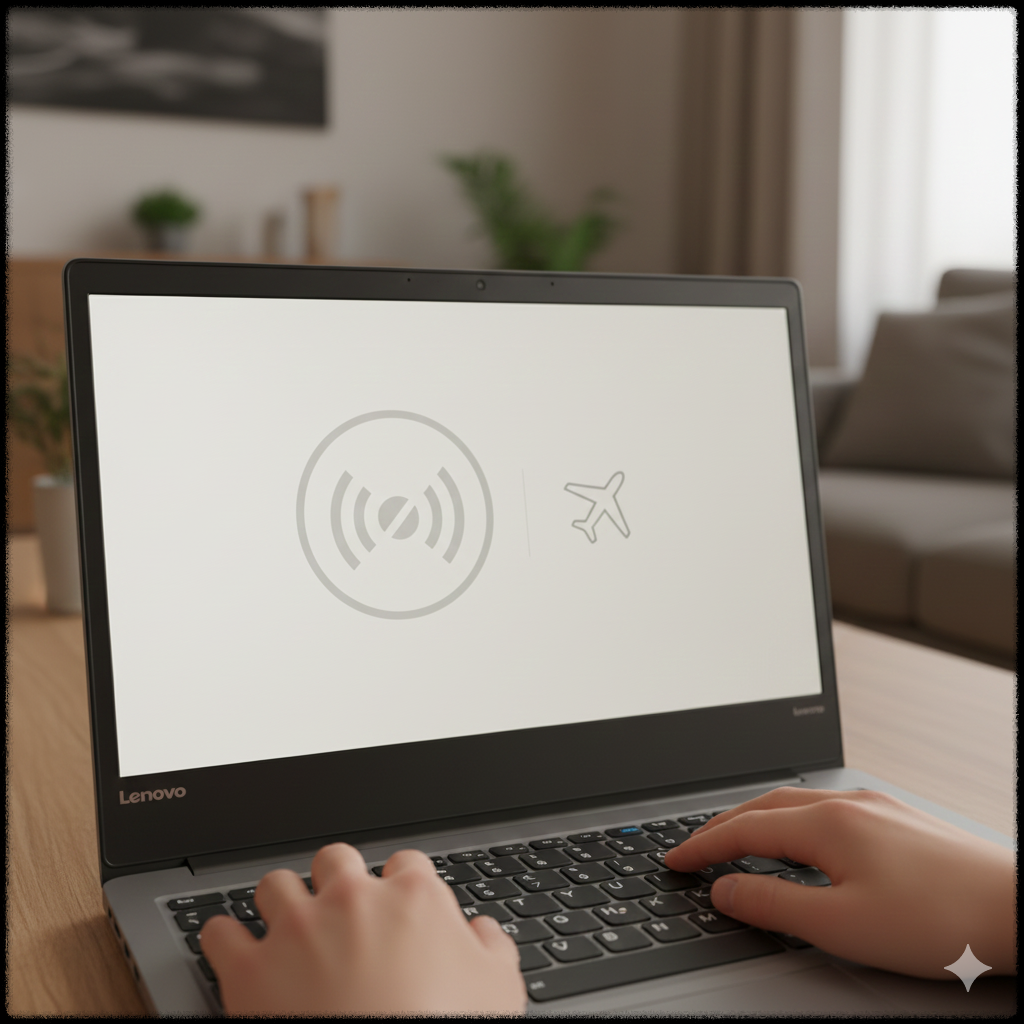노트북에서 비행기 모드 또는 무선 기능이 꺼져 와이파이가 안 잡히는 모습