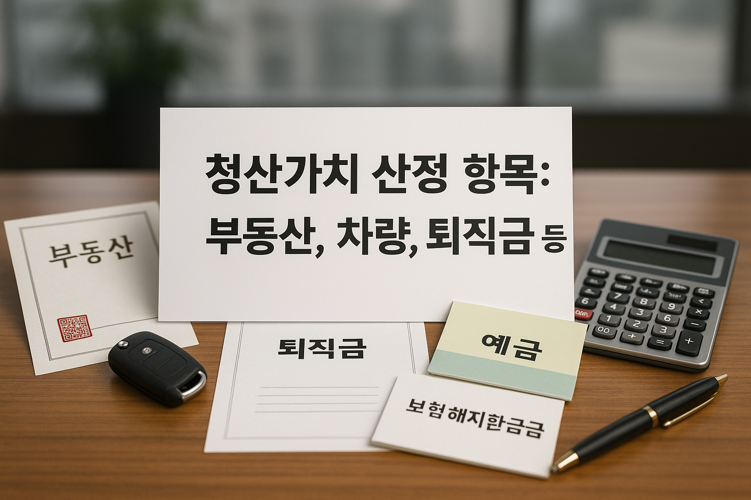 청산가치 산정 항목: 부동산, 차량, 퇴직금 등 관련 이미지