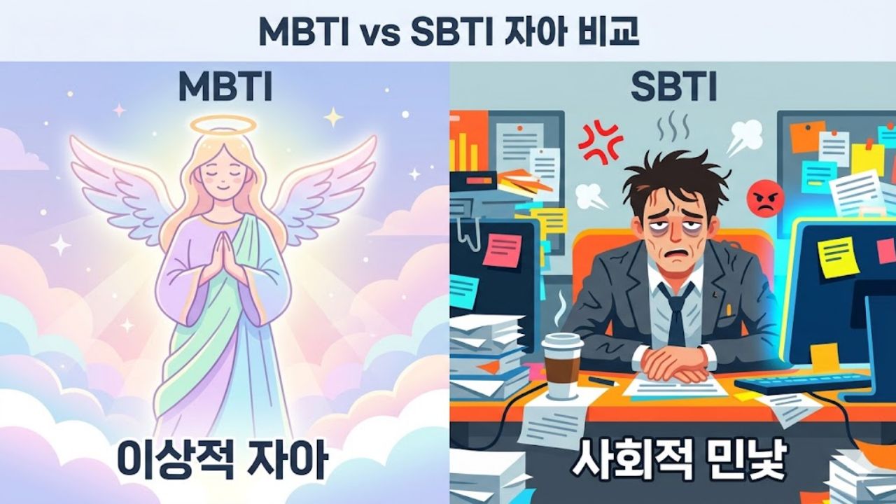 MBTI와 SBTI 차이점 비교 인포그래픽