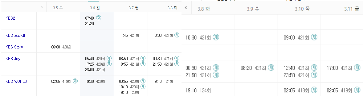 슈퍼맨이 돌아왔다 재방송 편성표