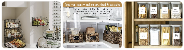 수납 바구니에 정리되어 있는 주방