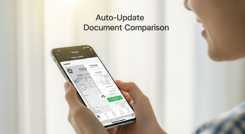 정부 문서와 비교하는 앱 화면