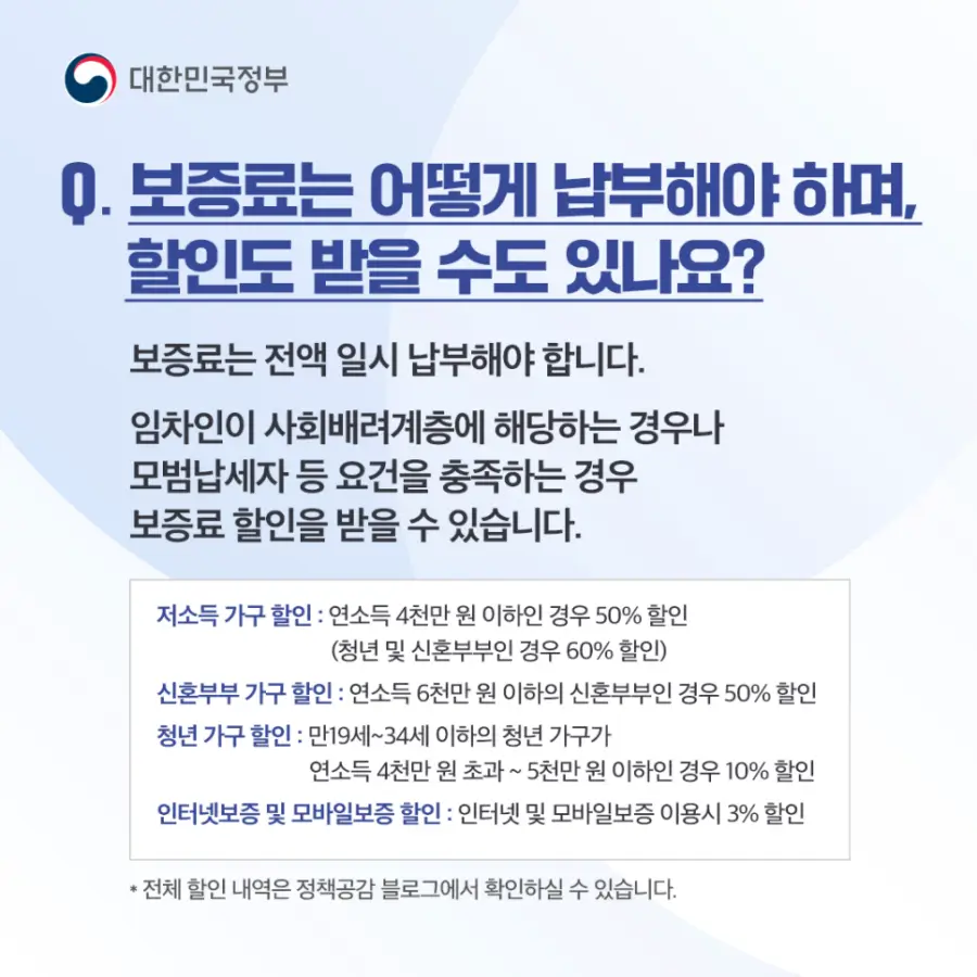 Q7. 보증료는 어떻게 납부해야 하며, 할인도 받을 수도 있나요?