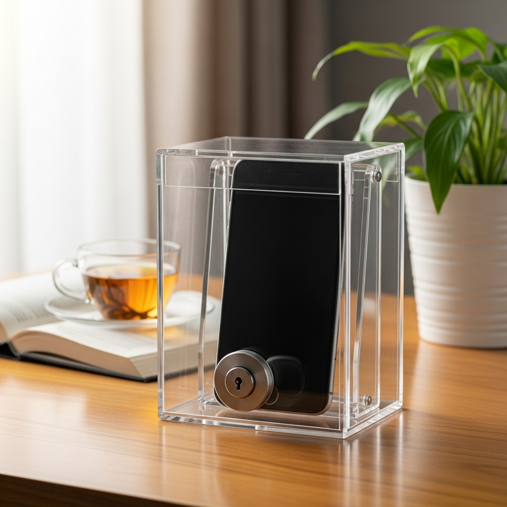스마트폰을 잠금 장치에 넣어 디지털 디톡스를 실천하는 모습
