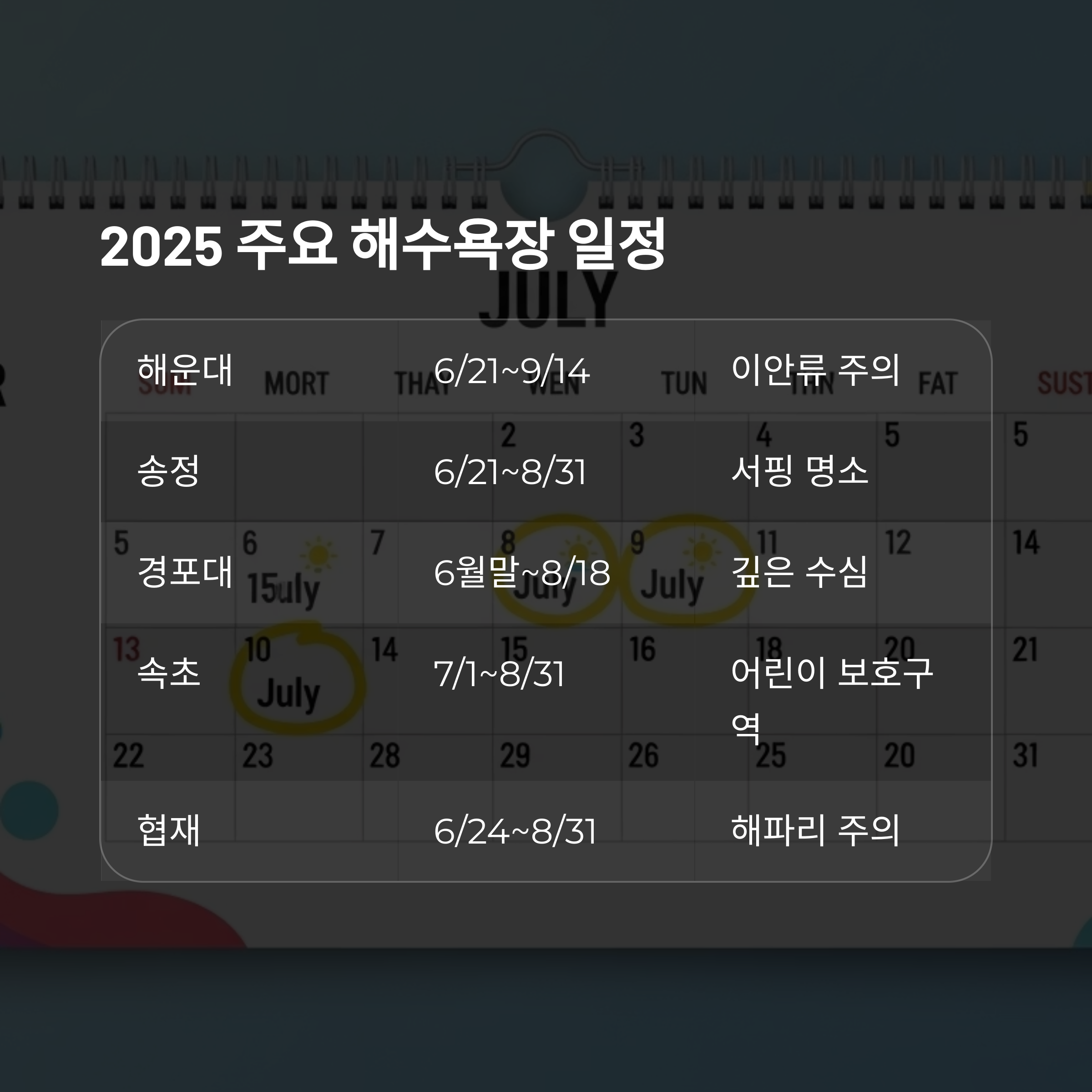 2025 주요 해수욕장 일정