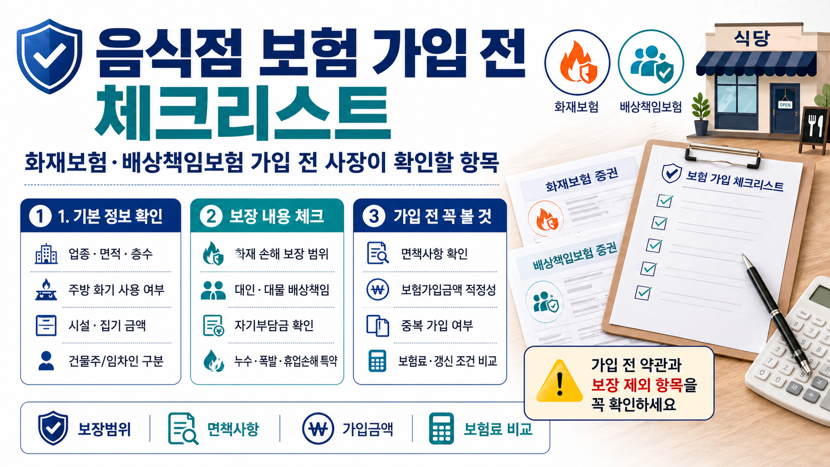음식점 화재보험 배상책임보험 가입 전 사장이 확인해야 할 항목을 정리한 체크리스트 이미지