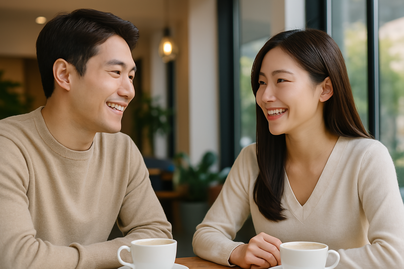 고양 창릉 S5블록 59타입 특별공급 청약을 준비하며 카페에서 대화하는 신혼부부