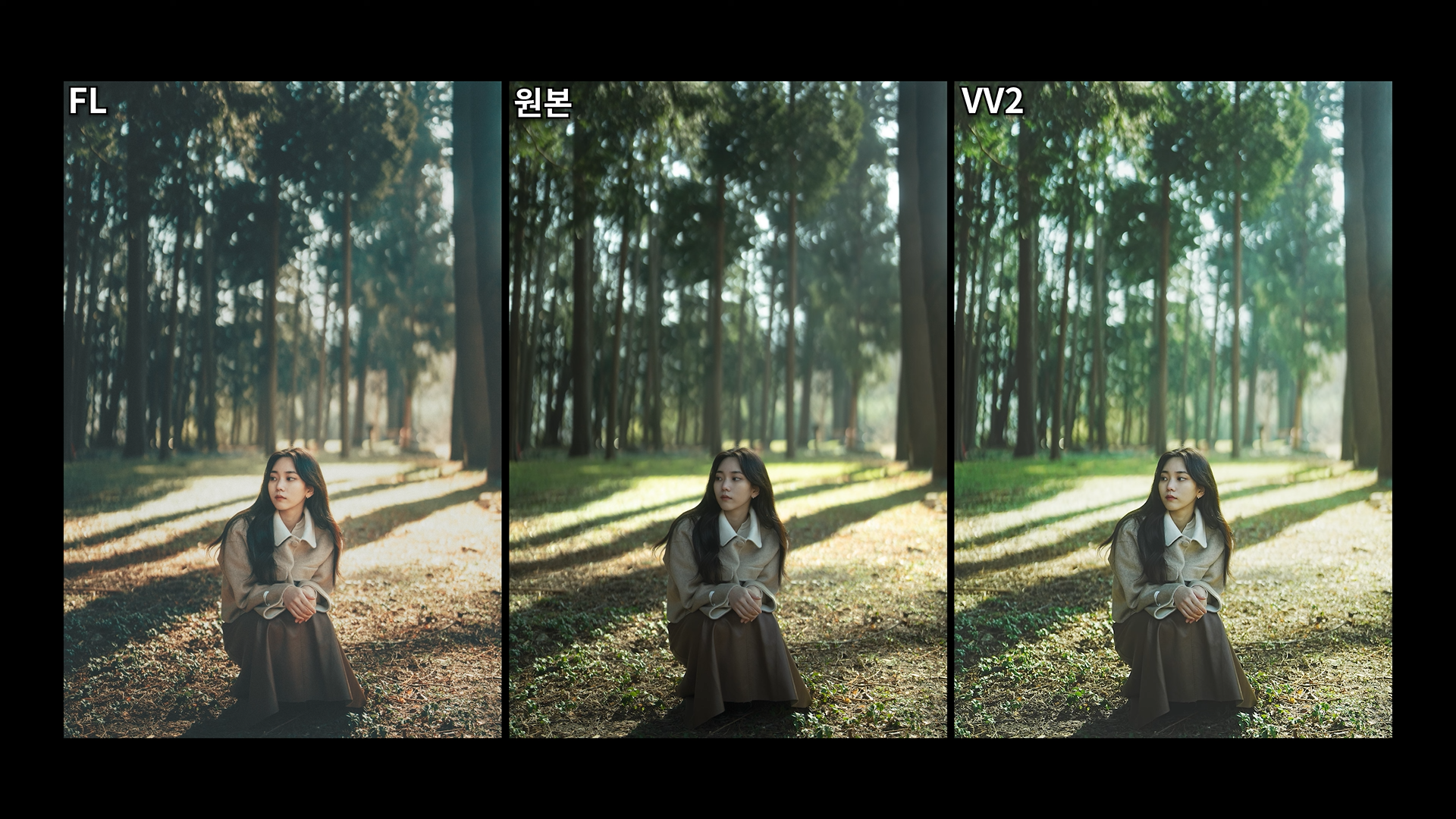 야외 인물 사진 FL, VV2, 원본 비교