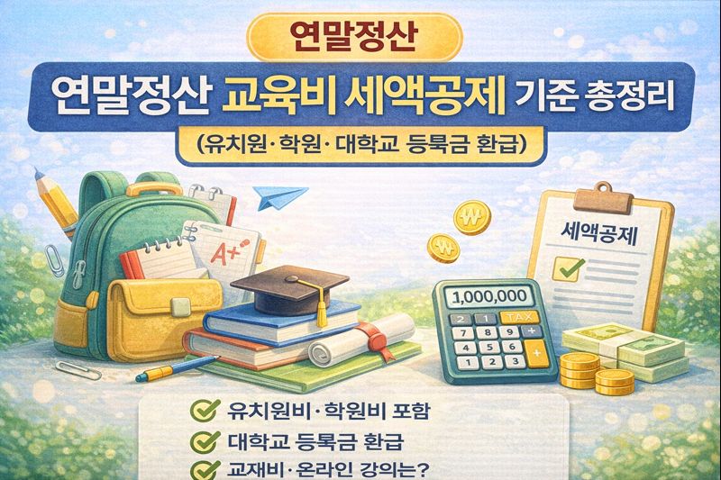 연말정산 교육비 세액공제 기준 총정리 (유치원&middot;학원&middot;대학교 등록금 환급)