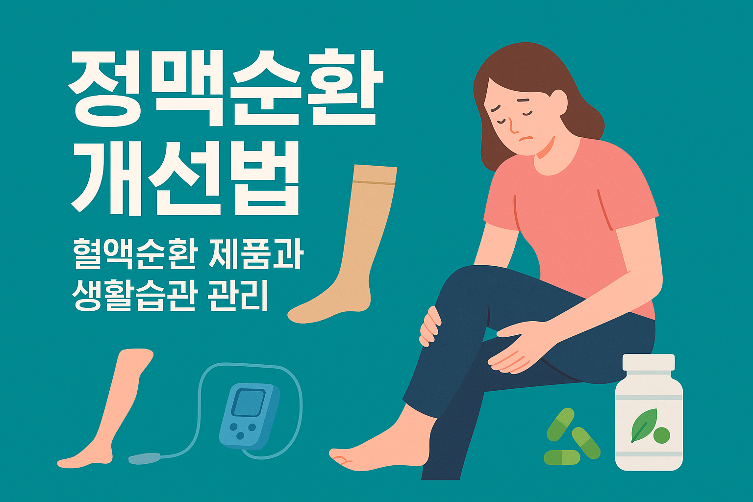<img src="이미지경로/정맥순환-개선법.png" alt="정맥순환 개선법, 혈액순환 제품과 생활습관 관리, 압박스타킹·다리 마사지기·영양제 그림" />