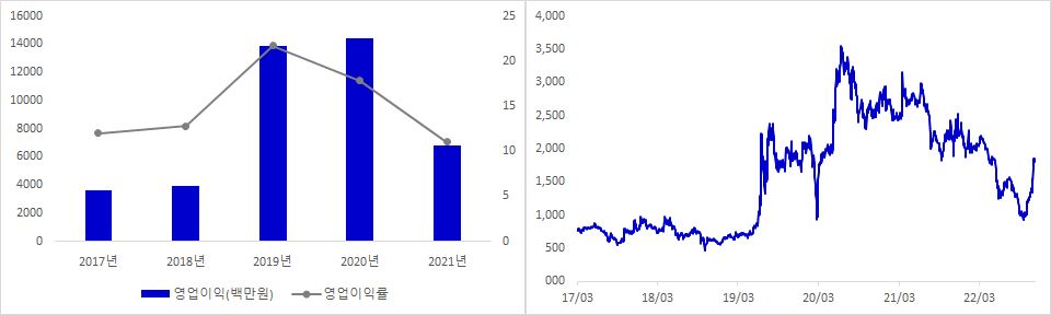 미스터블루 실적 및 시가총액 추이