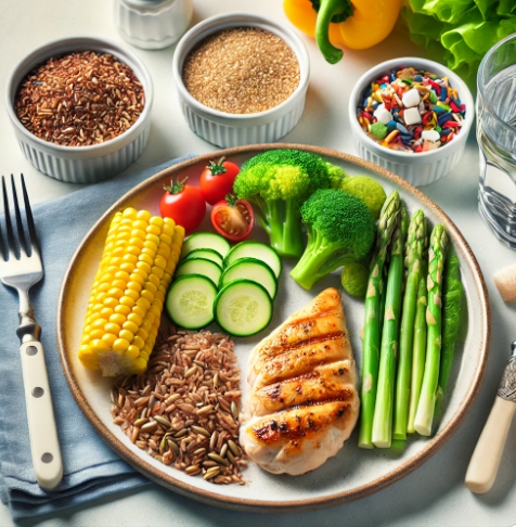 혈당 스파이크 방지 식단 (채소 → 단백질 → 탄수화물 구성)